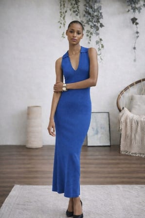 MODA ŞEHRİ Kadın Kolsuz V Yakalı Uzun Triko Elbise