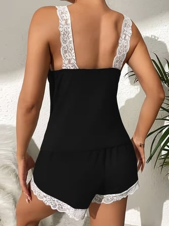 MODA ŞEHRİ Kadın Askılı V Yakalı Viskon Bluz Ve Short Gecelik Takım