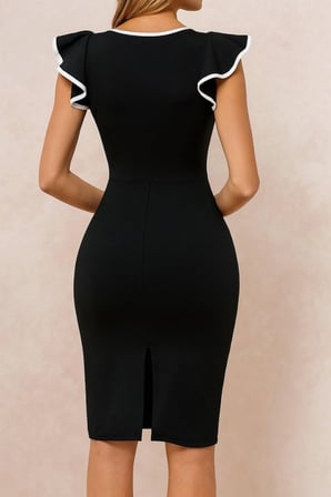 MODA ŞEHRİ Kadın Kısa Kollu Bisiklet Yaka Yırtmaçlı Ithal Krep Elbise