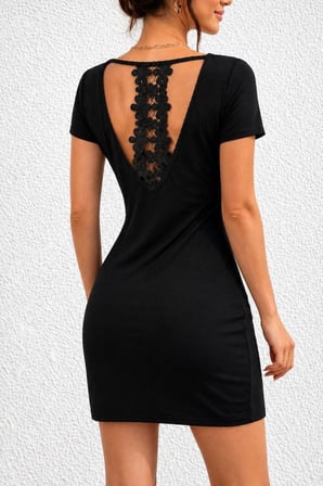 MODA ŞEHRİ Kadın Kısa Kollu Sırttan Dantel Detaylı Kısa Viskon Iki Iplik Elbise