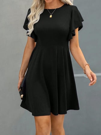MODA ŞEHRİ Kadın Kısa Kollu Bisiklet Yaka Mini Kiloş Janjan Krep Elbise