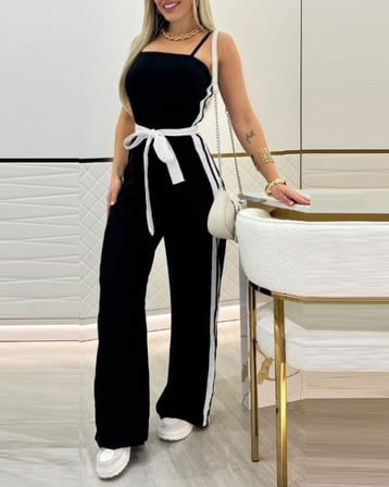 MODA ŞEHRİ Kadın Ip Askılı Straplez Belden Kuşaklı Viskon Iki Iplik Tulum