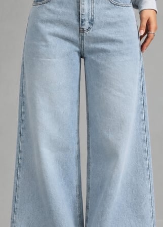 MODA ŞEHRİ Kadın Yüksek Bel Geniş Paçalı Kot Pantolon