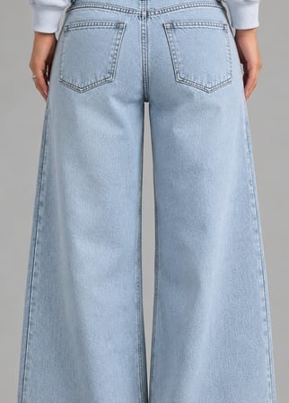 MODA ŞEHRİ Kadın Yüksek Bel Geniş Paçalı Kot Pantolon