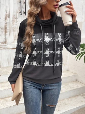MODA ŞEHRİ Kadın Uzun Kollu Balıkçı Yaka Bağcıklı Desenli şardonlu Dalgıç Bluz