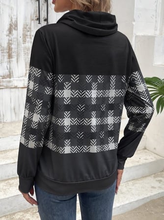 MODA ŞEHRİ Kadın Uzun Kollu Balıkçı Yaka Bağcıklı Desenli şardonlu Dalgıç Bluz