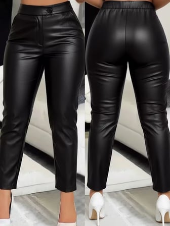 MODA ŞEHRİ Kadın Yüksek Bel Cepli Deri Pantolon