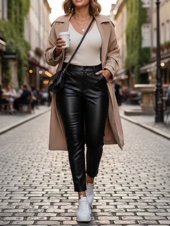 MODA ŞEHRİ Kadın Yüksek Bel Cepli Deri Pantolon
