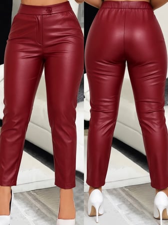 MODA ŞEHRİ Kadın Yüksek Bel Cepli Deri Pantolon
