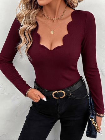 MODA ŞEHRİ Kadın Uzun Kollu Lazer Kesim Dalga Yakalı Dalgıç Bluz