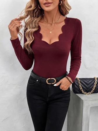 MODA ŞEHRİ Kadın Uzun Kollu Lazer Kesim Dalga Yakalı Dalgıç Bluz