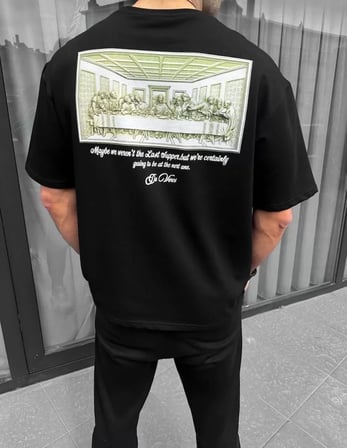 MODA ŞEHRİ Unisex Baskılı Oversize T-Shirt - Siyah