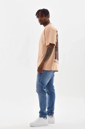 MODA ŞEHRİ Unisex Baskılı Oversize T-Shirt - Bej