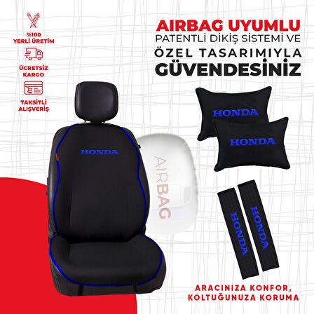 Mavi Biyeli Mavi Honda Nakışlı Minder Seti