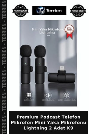 Premium Podcast Telefon Mikrofon Mini Yaka Mikrofonu Lightning 2 Adet K9