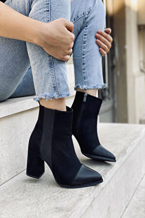 Mida Shoes Siyah Süet Fermuarlı Kadın Bot