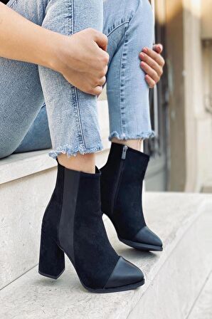 Mida Shoes Siyah Süet Fermuarlı Kadın Bot