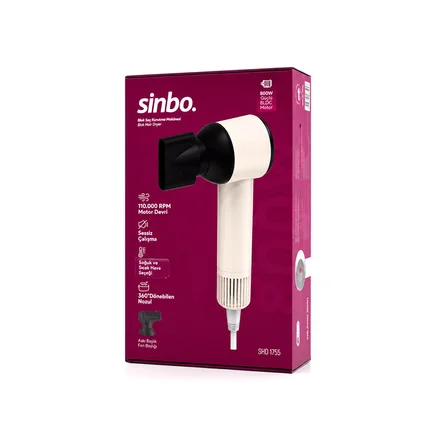Sinbo Saç Kurutma Makinesi - Pembe Renk - 3 Kademeli Hız ve Sıcaklık