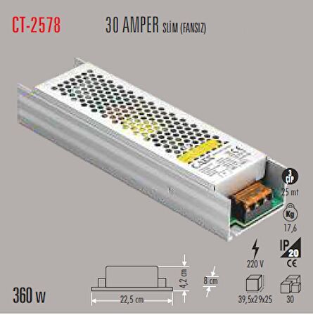 CATA 30 Amper Şerit Led Trafosu 360W CT-2578