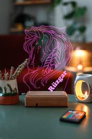 Kişiye Özel 3D Tüylü At 16 Renk Dekoratif Led Lamba