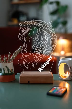 Kişiye Özel 3D Tüylü At 16 Renk Dekoratif Led Lamba