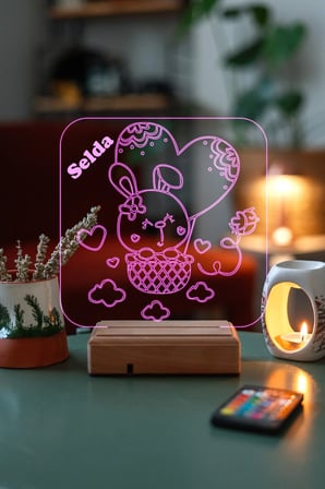 Çocuklar Için Hediye Kişiye Özel 3d Tavşan Ve Kalp Masaüstü Dekoratif Led Lamba