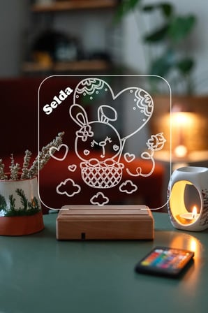 Çocuklar Için Hediye Kişiye Özel 3d Tavşan Ve Kalp Masaüstü Dekoratif Led Lamba