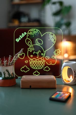 Çocuklar Için Hediye Kişiye Özel 3d Tavşan Ve Kalp Masaüstü Dekoratif Led Lamba