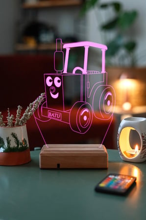 Çocuklara Özel Hediye 3d Sevimli Traktör Led Dekoratif Lamba