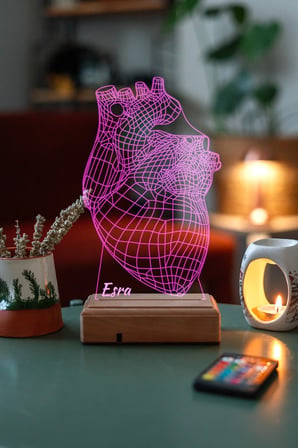 Doktorlara Hediyelik 3d Kalp 16 Renk Kumandalı Gece Lambası
