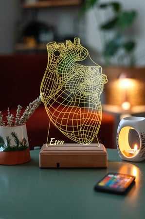 Doktorlara Hediyelik 3d Kalp 16 Renk Kumandalı Gece Lambası