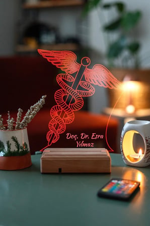 Doktorlar Için Hediye Tıp Sembolü Asclepius'un Asası 16 Renk Gece Lambası