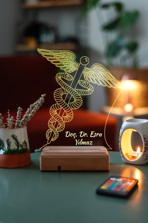 Doktorlar Için Hediye Tıp Sembolü Asclepius'un Asası 16 Renk Gece Lambası