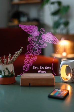 Doktorlar Için Hediye Tıp Sembolü Asclepius'un Asası 16 Renk Gece Lambası