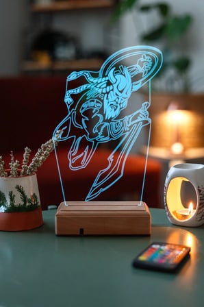 Tasarım 3d Kılıç Ve Kalkanlı Viking 16 Renk Dekoratif Led Lamba