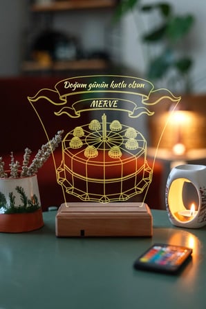 3d 16 Renk Kumandalı Dekoratif Led Doğum Günü Pastası Lamba