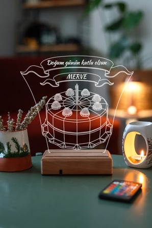3d 16 Renk Kumandalı Dekoratif Led Doğum Günü Pastası Lamba