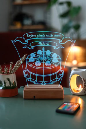 3d 16 Renk Kumandalı Dekoratif Led Doğum Günü Pastası Lamba