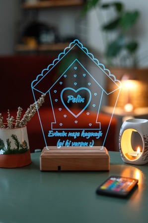 Sevgiliye Hediye Kişiye Özel 3D Aşk Yuvası 16 Renk Dekoratif Led Lamba