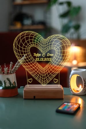 Sevgililer Günü Kişiye Özel 3D Kalp ve Aşk Sevgiliye Hediye Led Lamba
