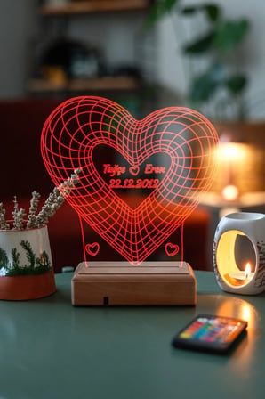 Sevgililer Günü Kişiye Özel 3D Kalp ve Aşk Sevgiliye Hediye Led Lamba