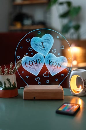 Sevgiliye Hediye 3 Kalp I Love You 16 Renkli Kumandalı Gece Lambası