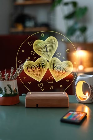 Sevgiliye Hediye 3 Kalp I Love You 16 Renkli Kumandalı Gece Lambası