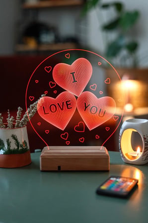 Sevgiliye Hediye 3 Kalp I Love You 16 Renkli Kumandalı Gece Lambası