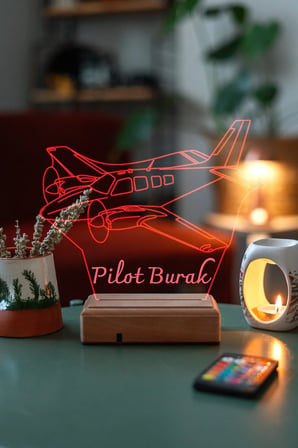 Pilotlara Hediye Uçak 3d Masaüstü 16 Renk Dekoratif Led Lamba