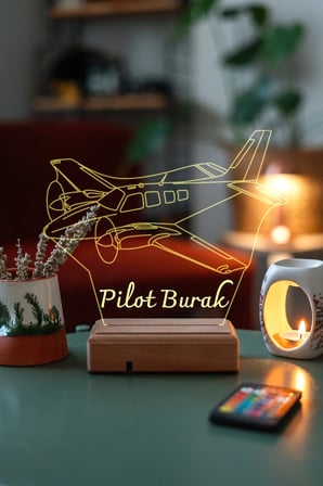 Pilotlara Hediye Uçak 3d Masaüstü 16 Renk Dekoratif Led Lamba