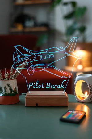 Pilotlara Hediye Uçak 3d Masaüstü 16 Renk Dekoratif Led Lamba