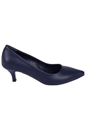 Modabuymus Lacivert Kısa Topuklu Stiletto Ayakkabı - Candy