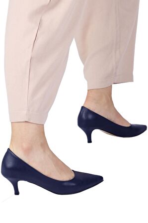 Modabuymus Lacivert Kısa Topuklu Stiletto Ayakkabı - Candy