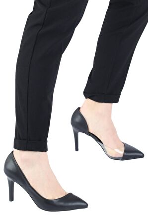 Modabuymus Siyah Yanı Açık Şeffaf Stiletto Topuklu Kadın Ayakkabı - Lotus